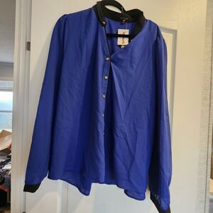 Mine Too Stylish Royal Blue Blouse with Black Trim Size 3XL BNWT